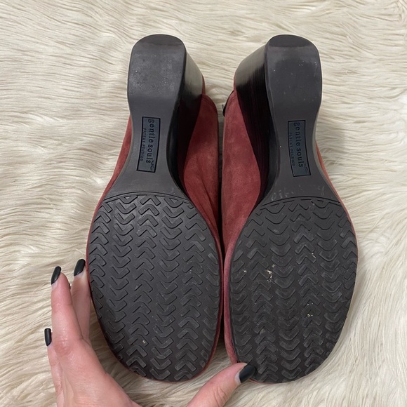 Gentle Souls Red Suede Ridge It Mary Jane Wedge Heels Elastic Vamp Slingback - Picture 7 of 8